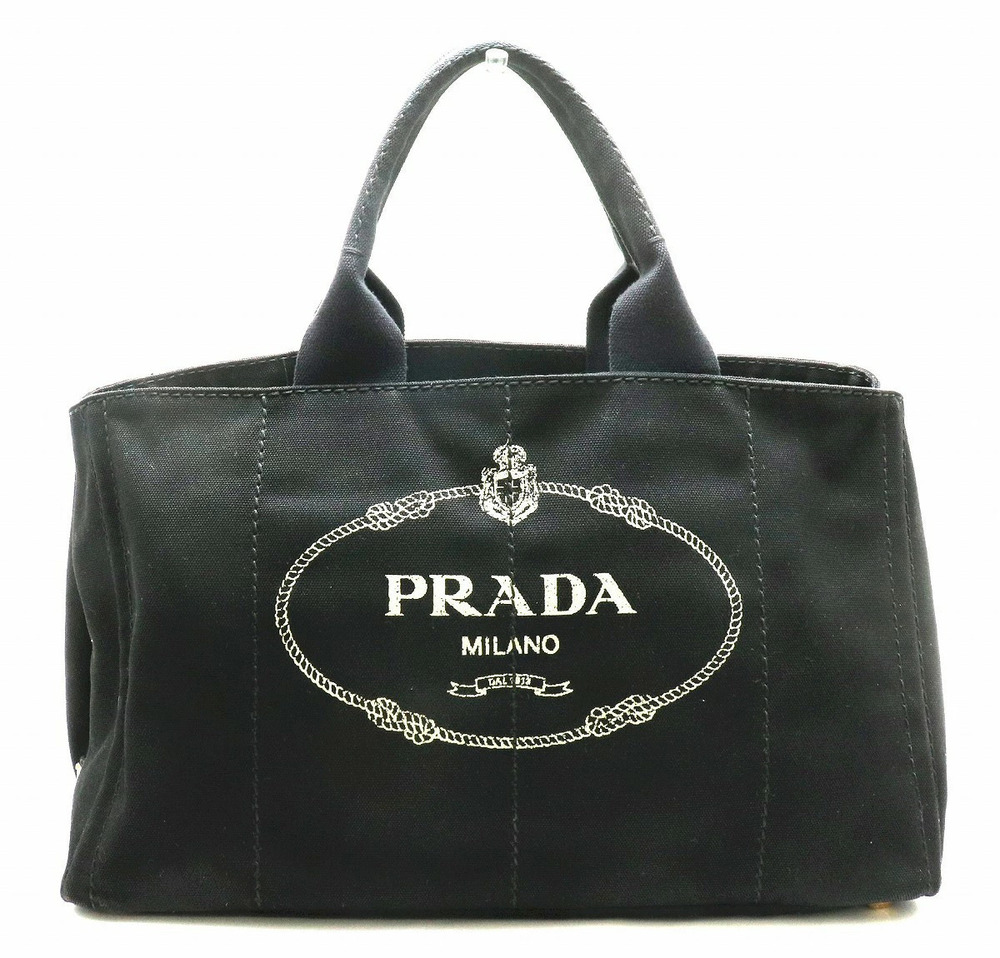 Prada Canapa Tote Bag Handbag Canvas NERO Black